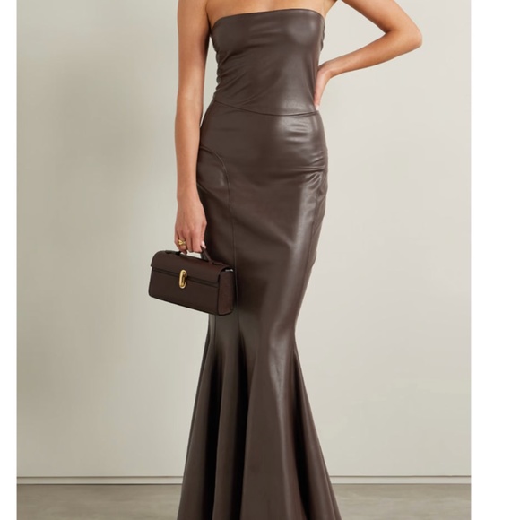 Norma Kamali | Dresses | Norma Kamali Strapless Faux Leather Fishtail Gown  In Chocolate | Poshmark